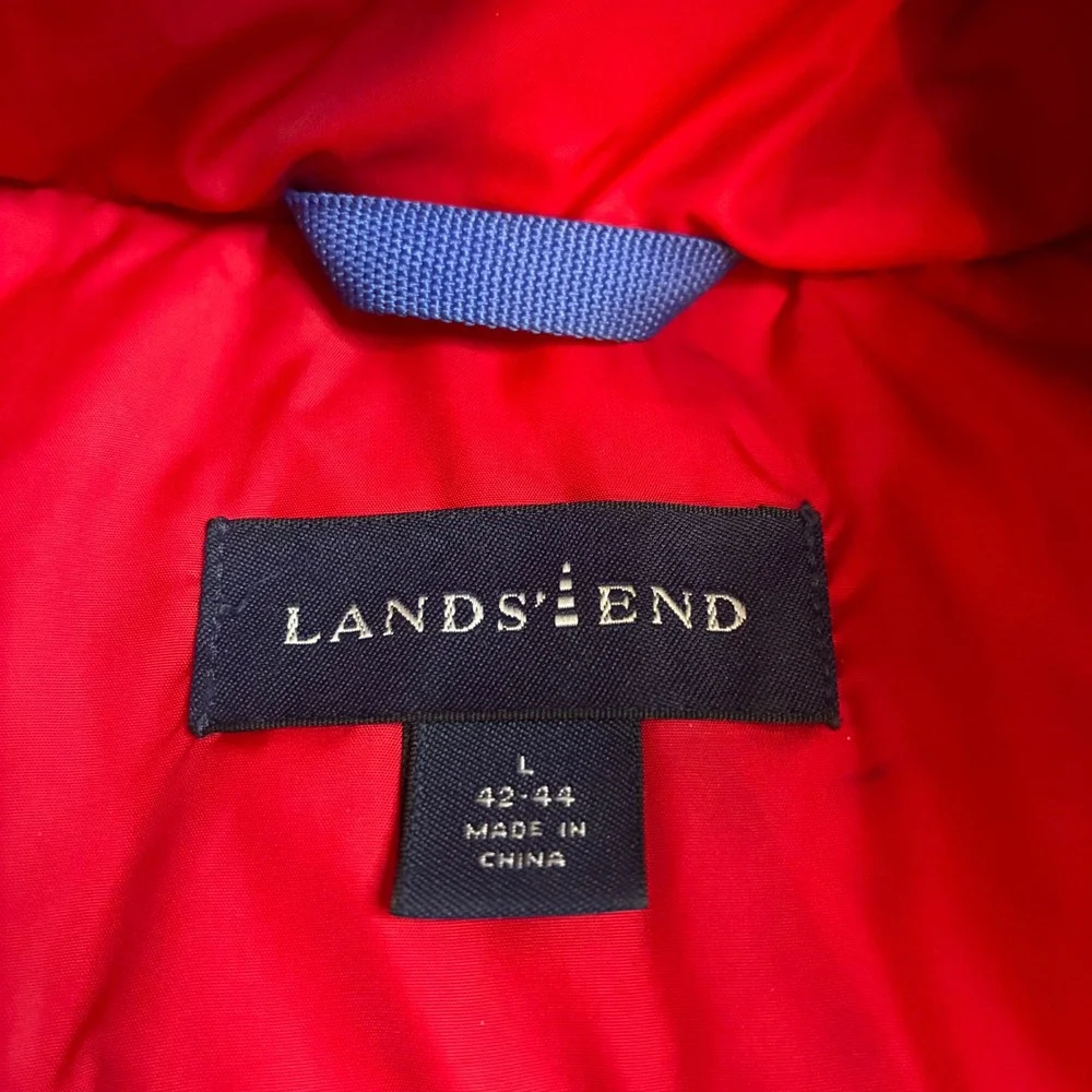 Lands' End Mens Red Hooded Puffer Jacket Coat Large 42-44 Gorpcore Ski‎ Quilted